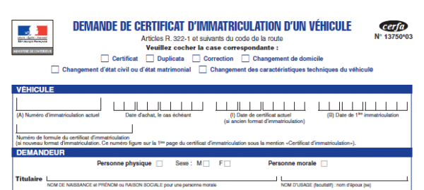 Demande De Certificat D Immatriculation Cerfa 13750 03 Nouvelle Carte